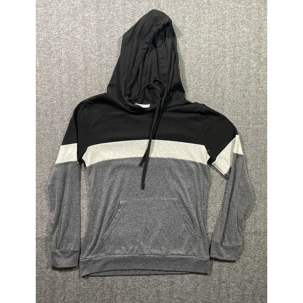 PinkMStyle Womens Black Gray Color Block Pullover Hoodie Sweatshirt Size S